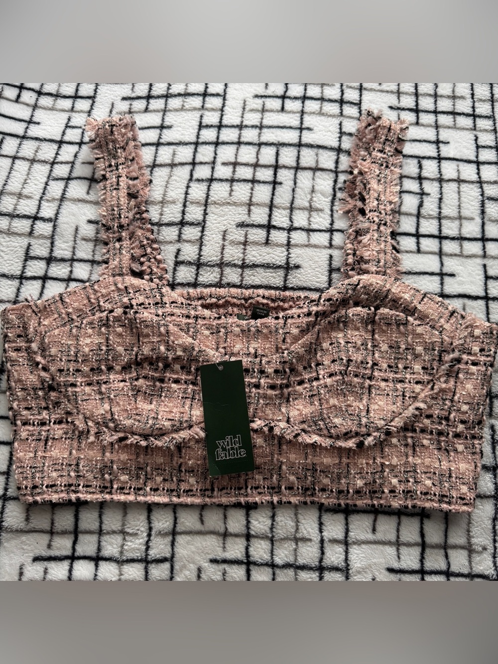 Wild Fable Pink Tweed Boucle Crop Tank Top Bustier Fringe Crop M NWT